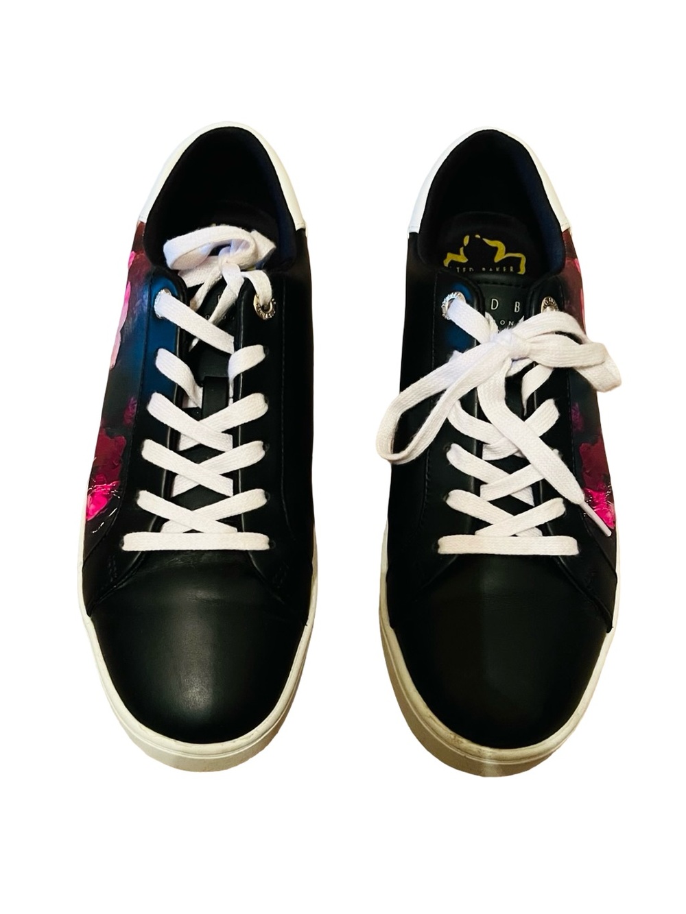 Ted Baker London Artoh Black Floral Print Leather Sneakers, Size 9